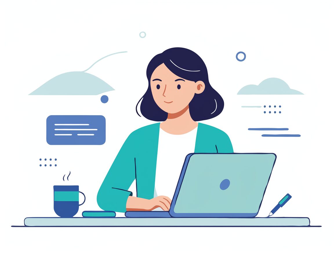 Firefly 5で生成したフラットイラスト（AIを使う日本人女性）