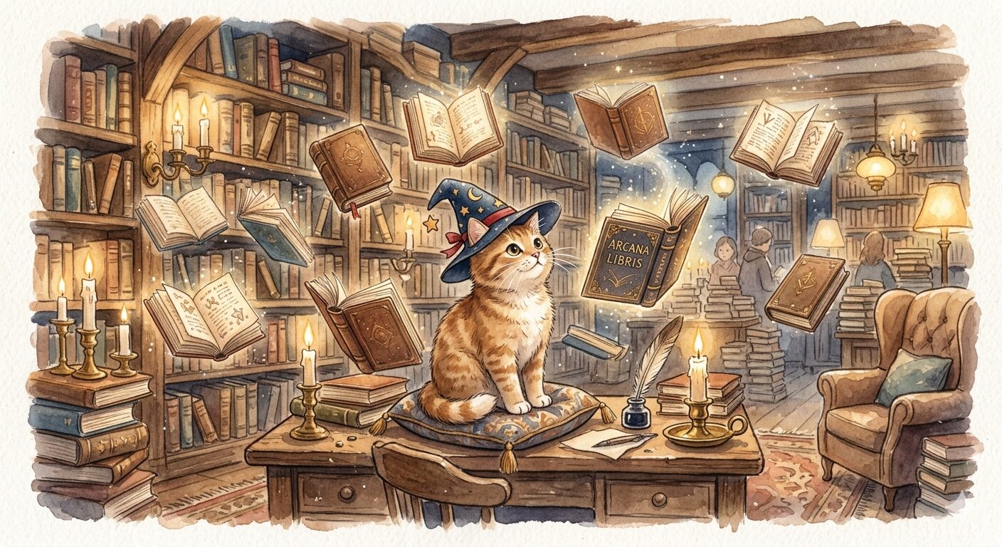 nanobanana 2出力：魔法使い猫の水彩イラスト