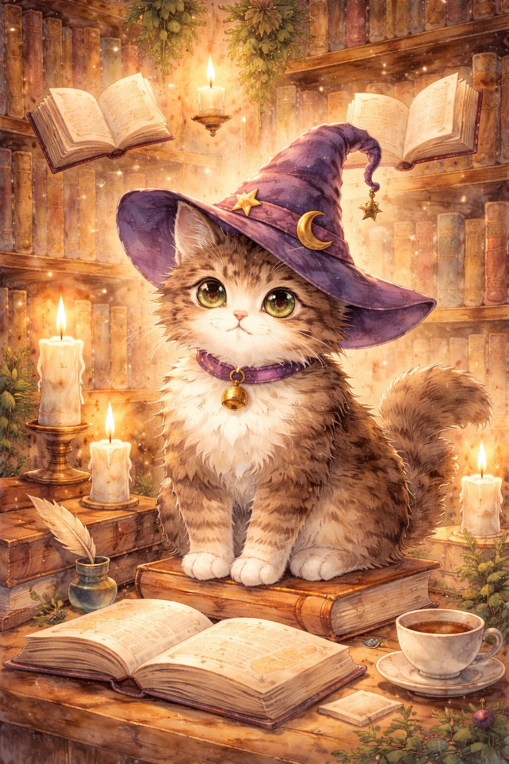 ChatGPT出力：魔法使い猫の水彩イラスト